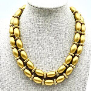 Vintage Gold Tone Double Strand Necklace Matte Beads Retro Choker Jewelry